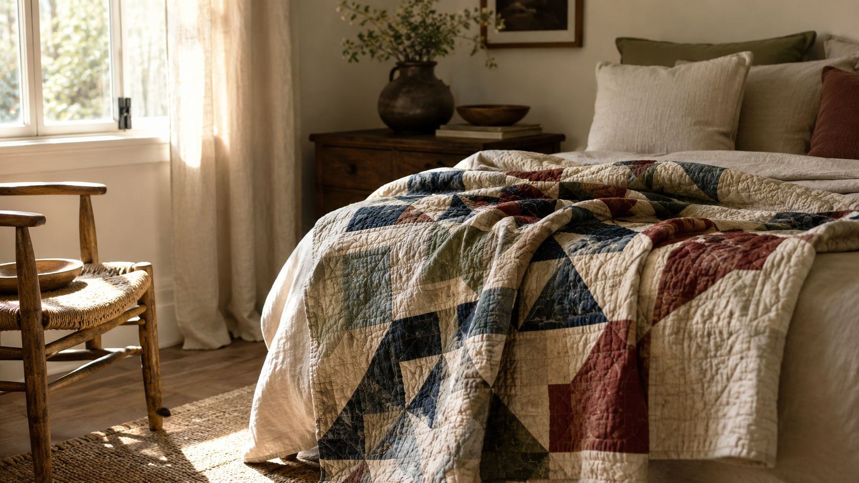 A handmade patchwork quilt